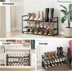 SNTD Shoe Rack - Expandable Shoe Organizer for Closet, Adjustable Metal Shoe Shelf Storage, Stackable Long Shoe Stand Holder for Garage, Entryway, Door Entrance (Black, 2-Tier)