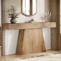 Tribesigns 63" Console Table, Farmhouse Entryway Table with Trapezoidal Base, Narrow Long Wood Sofa Table Behind Couch Table for Entrance, Hallway, Living Room, Natural