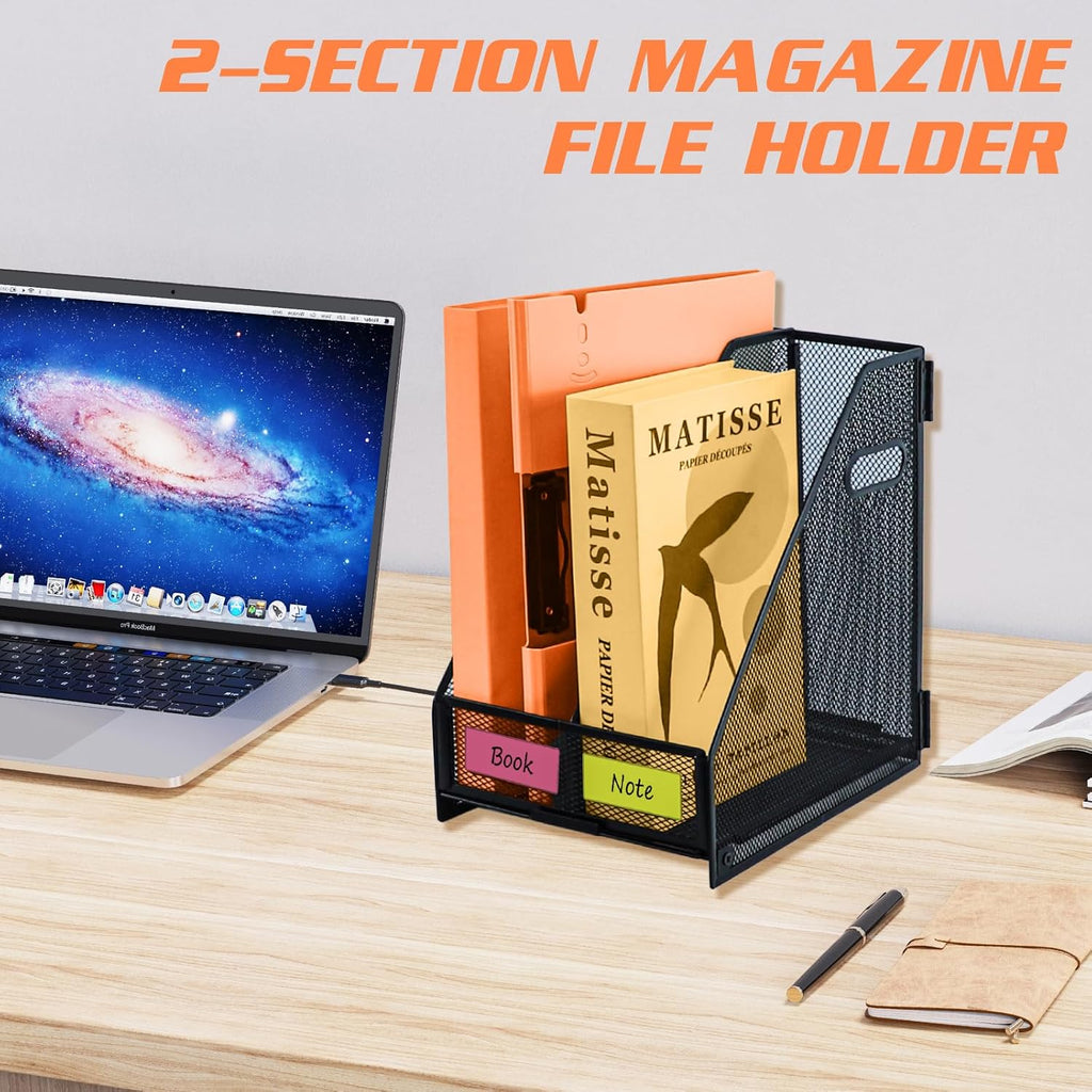 2 compartments metal file racks metal Mesh Desktop Organizer for Desk,Storage Binder Organizer for Office Home School