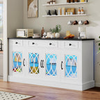 YITAHOME Sideboard Buffet Cabinet with Storage, 65" Buffet Table with 4 Glass Doors and 3 Drawers, Coffee Bar Cabinet with Adjustable Shelves for Kitchen, Living Room, White