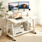 31.5 Inch Compact Rolling Computer Desk with Tier Worktable & Lockable Wheels, Small Computer Desk, Small Desk for Bedroom, Mobile Writing Workstation Easy Assembly for Home Office Small Spaces