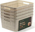 BINO | Woven Plastic Basket | Small (Natural), 5-Pack | THE JUTE COLLECTION | Home Organization, Space - Saving Storage, Stylish Design | Jute Basket | Plastic Storage Basket