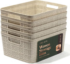 BINO | Woven Plastic Basket | Small (Natural), 5-Pack | THE JUTE COLLECTION | Home Organization, Space - Saving Storage, Stylish Design | Jute Basket | Plastic Storage Basket