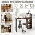 GOFLAME Bar Table Set for 2, Counter Height Dining Table Set with Shelves, Cup Holder & Wine Rack, Breakfast Table & Stools Set, 3-Piece Pub Table Set for Kitchen, Dining Room, Rustic Brown