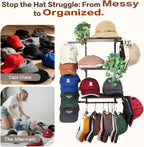 Keebofly Hat Rack for Wall with Shelf for Handbags, Purse,Bennies, Perfumes & Cosmetics Display, Hat Holder Storage for 100+ Caps, Baseball Cap Organizer & Beanie Holder for Closet, Entryway, Bedroom