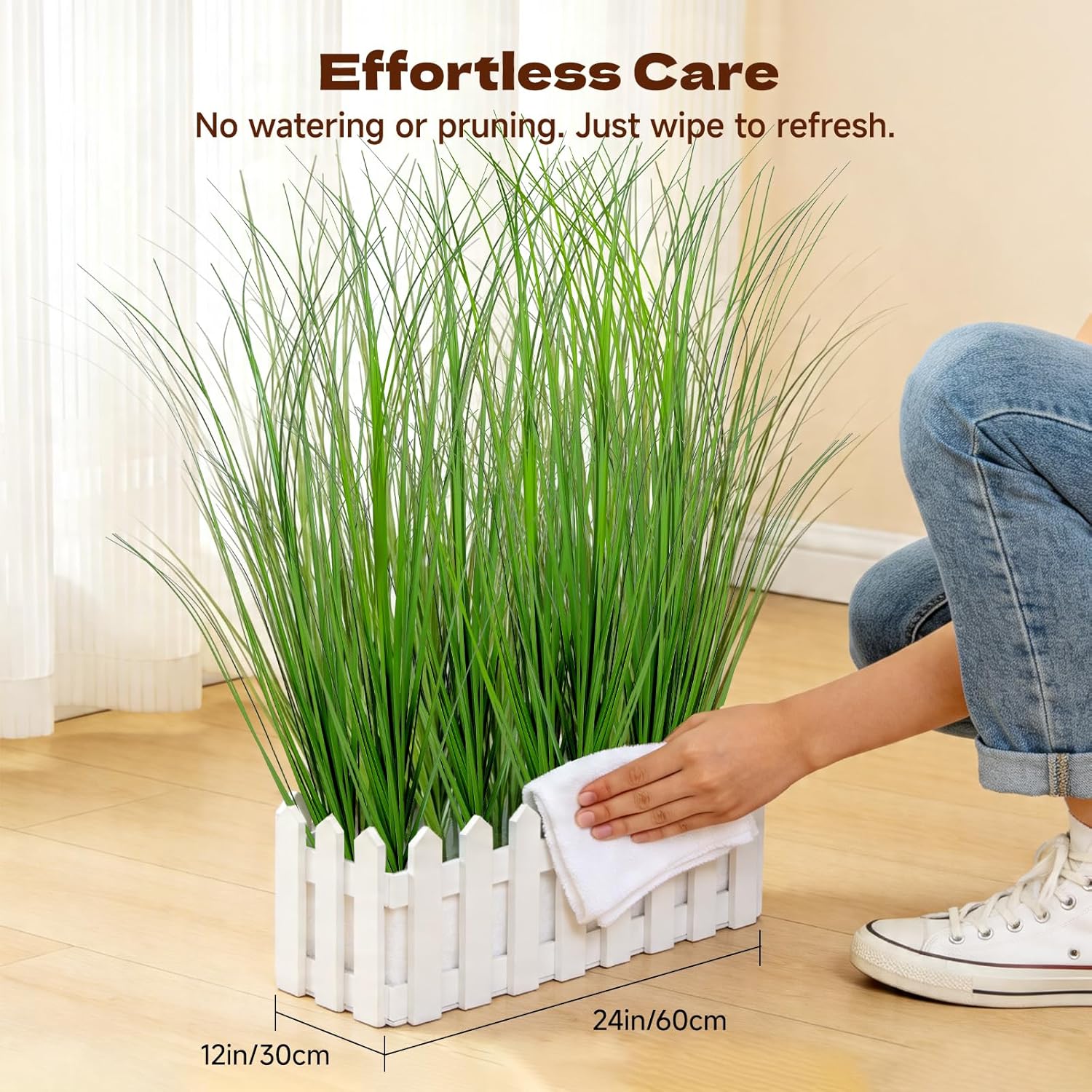 Sweetyear 12Pcs Artificial Plants Outdoor, 21" Fake Shrubs Wheat Grass, Greenery Stems Onion Grass, UV Resistant Faux Tall Grass Plants for Garden Porch Window Box Indoor Home Decor (Green)