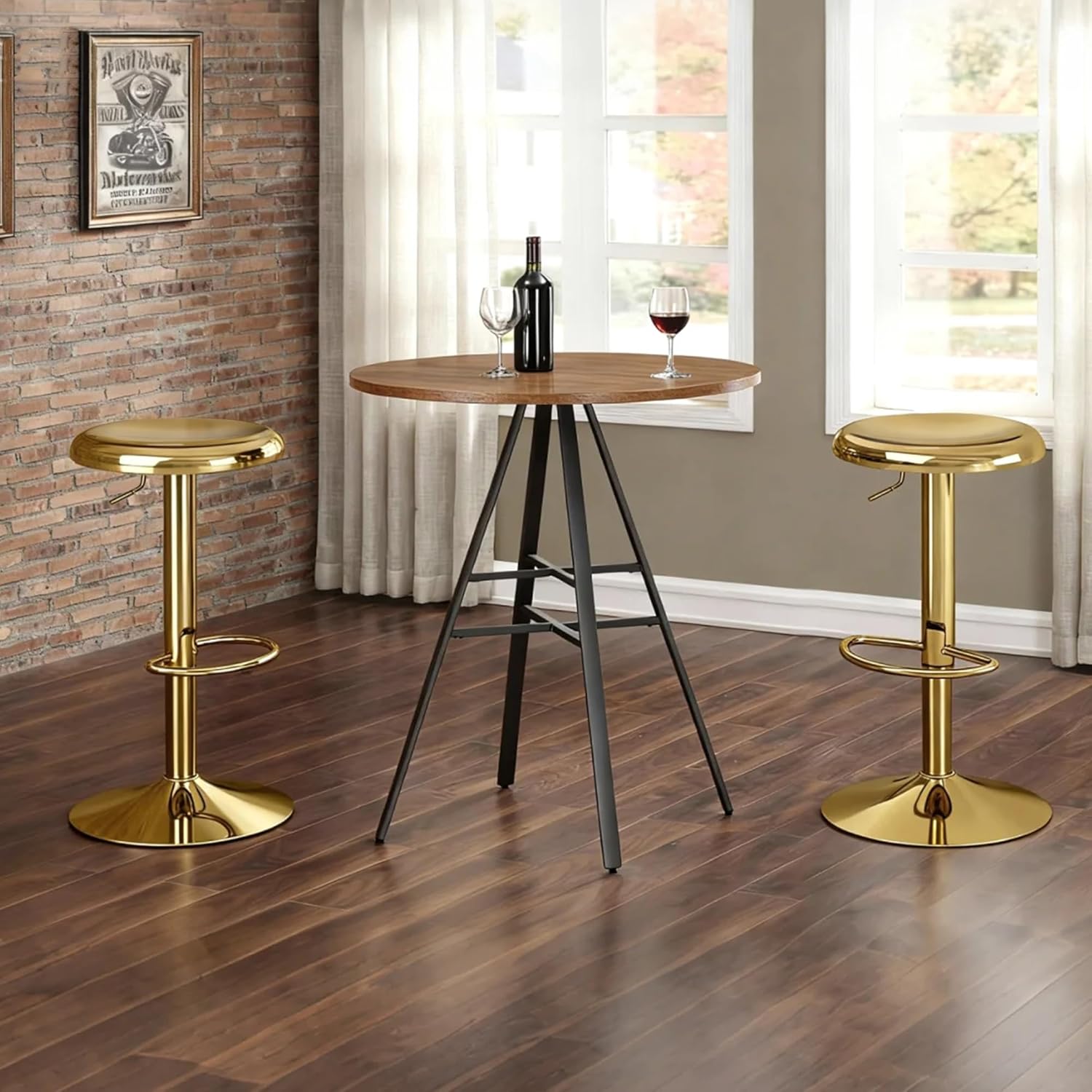 CAROLMADE Bar Stools Set of 2, Adjustable Metal Bar stools Swivel Counter Height Stool, Backless Barstools for Kitchen Island Pub, Gold