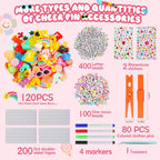 Cheer Pins Spirit Clips,80 Wooden Colored Clothes Pins with 120 Mini Resin Charms Bows Sticker,400 Letter Beads,200 Self-Adhesive Dots,Cheer Pin kit for Ribbon Team Classroom Cheerleading Gifts Bulk