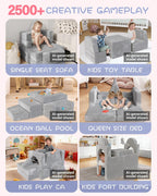 YEFU 15pcs Modular Kids Play Couch, Kids Couch for Toddler & Children, Toddler couches, Kid Couches Fort Building kit for Playroom Furniture, Kid Play Couches, Convertible Sofa for Boys & Girls, Grey