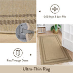 LIVEBOX Scalloped Easy Jute 2x5 Runner Kitchen Rug, Washable Non Slip Tan Rugs for Entryway Hallway, Indoor Outdoor Rug Geometric Farmhouse Carpet Door Mat Runners for Porch Bedroom Laundry Room