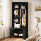Tribesigns Hall Tree with Bench and Shoe Storage, Modern Entryway Bench with Coat Racks, 70.8" Tall Wooden Hall Tree Organizer with 4 Hooks for Mudroom, Hallway, Bedroom, Space-Saving, Black