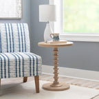 Powell Tarkin Round Natural Wood Turned Spindle Pedestal Side Accent Table