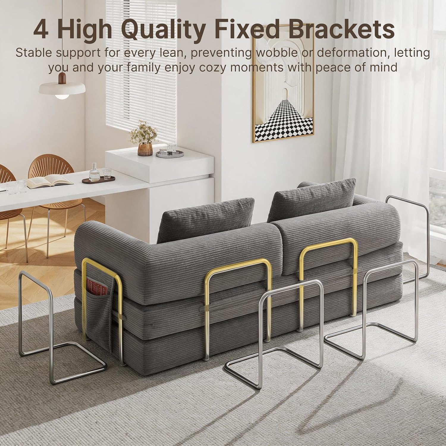 78" Convertible Sofa Bed, Corduroy Futon Couch with Storage Pocket, Boneless Pull Out Sleeper Sofa, Foldable Couch for Living Room Bedroom, No Assembly Space Saver, Gray