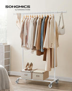 SONGMICS Clothes Rack with Wheels, Extendable Heavy Load Rod, Coat Rack, Clothes Storage, 90 kg Load Capacity, Easy Assembly, Portable, Classic White HSR013W01