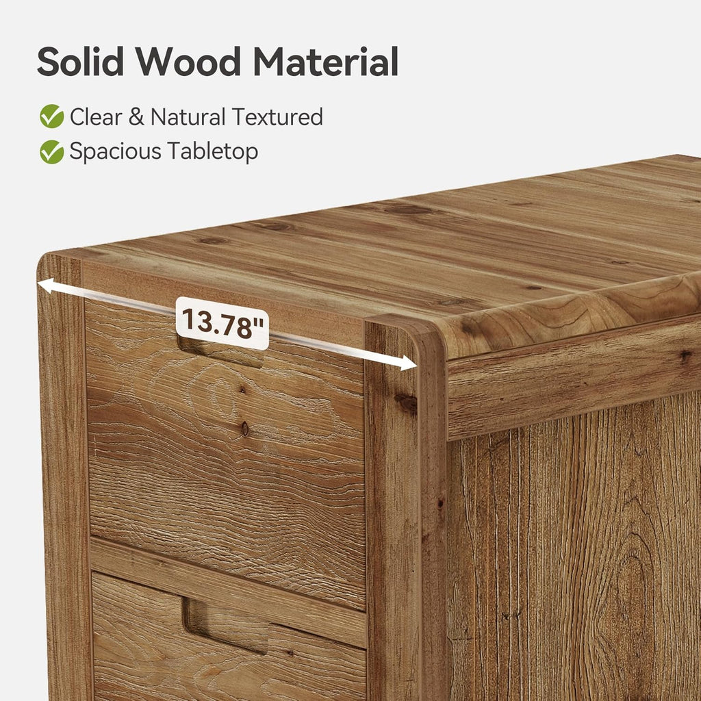LITTLE TREE 3-Drawer Real Wood End Table, Narrow Side Table with Storage Drawers, Solid Wood Sofa Side Table for Living Room, Slim Nightstand Bedside Table for Bedroom, Natural Wood Color