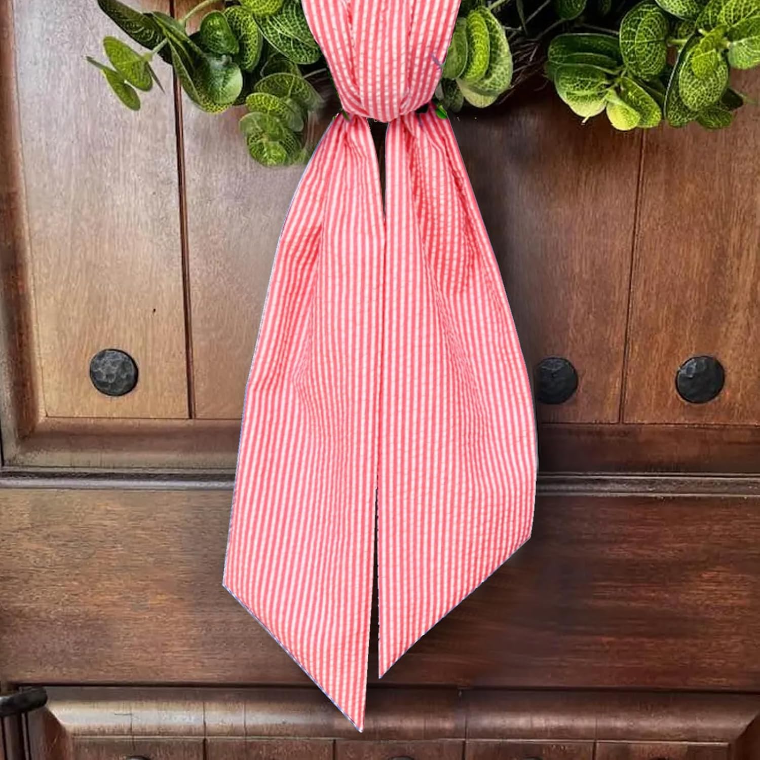 2 Pieces Christmas Wreath Sash for Front Door, Red Stripes Seersucker Sash Holiday Wedding Wreath Accessories for Home Baby Shower Birthday Decorations
