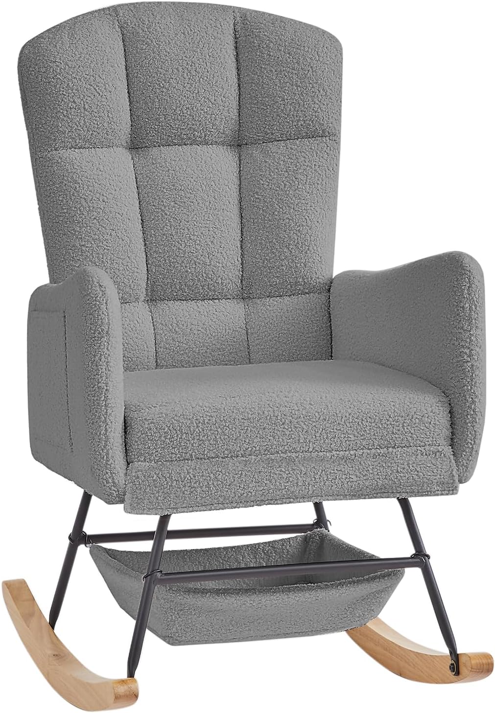 Grey Teddy Rocking Chair Outdoor Adulto Bedroom Nursery Indoor Wooden,A3 | Soft teddy fabric surface, high backrest, well-placed armrests, easy assembly with detailed instructions