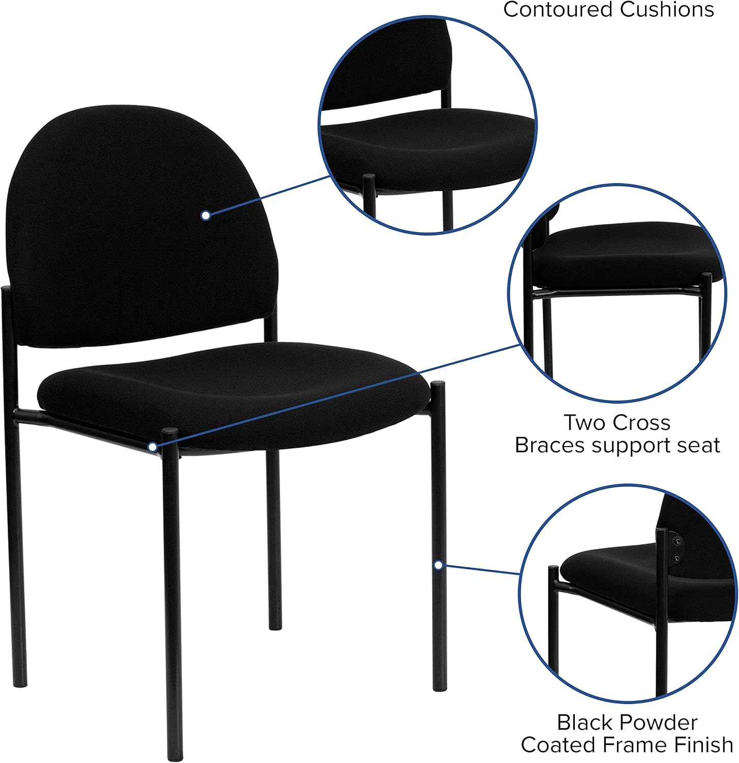 Flash Furniture Tania Comfort Black Fabric Stackable Steel Side Reception Chair