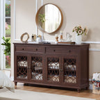Joaxswe Farmhouse Sideboard Buffet Cabinet with Storage,59" Large Credenza with 4 Glass Doors & 2 Drawers,Adjustable Shelves Console Table,Wood Kitchen Coffee Bar for Dining Room,Living Room,Walnut