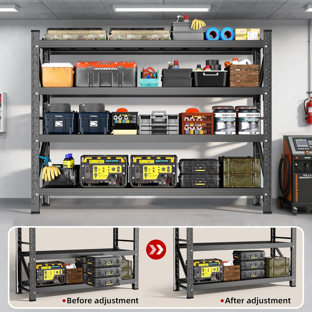 Heavy Duty Garage Shelving 70" W x 23" D x 69" H, 5000LBS Metal Shelving Unit,4-Tier Adjustable Storage Shelves, Boltless Steel Storage Rack for Garage Warehouse Basement