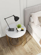 Nesting Coffee Table Set of 2, Round Table, Morden End Side Table Night Stand for Bedroom Dining Room (Marble White)
