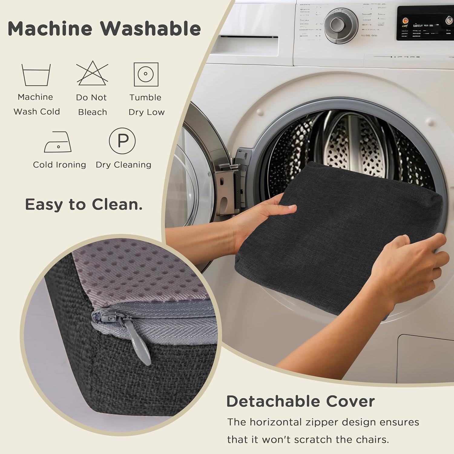 AddGrace Anti-Slip Bar Stool Cushions Square Bar Stool Seat Cushions with Ties Set of 4 Small Square Chair Pads with Machine Washable Cover 12"X12"X2" (Black)
