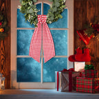 2 Pack Wreath Sash for Front Door Boxwood Wreath Sash Garland Front Door Porch Decor(White and Red Plaid)