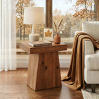 Solid End Table, 23.6" Wood Side Table with Trapezoid Base for Small Space, Living Room, Easy Assembly, Warm Walnut Brown