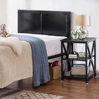 TooCust Square End Table with Storage Shelf, 16" D X 16" W X 24" H, 3-Tier End Table Living Room, Black Metal End Tables, X-Shaped Night Stand for Bedroom, Farmhouse Wood End Tables Black