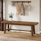 55" Solid Wood Bench, Farmhouse Long Bench Seat for Entryway, Dining Room, Living Room, Solid Wood, Dark Brown