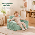 Toddler Couch for Kids, 2-in-1 Kids Fold Out Couch with Flip Open Sofa Lounger, Soft Flannel Kids Sofa Chair for Playroom Bedroom, Green