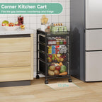 keomaisyto 5-Tier Kitchen Storage Cart with Top Basket & Drawers, Fruit and Vegetable Storage Rack on Wheels, Metal Rolling Cart with Drawers & Kitchen Organization for Snacks, Potatoes, Onions, Cans