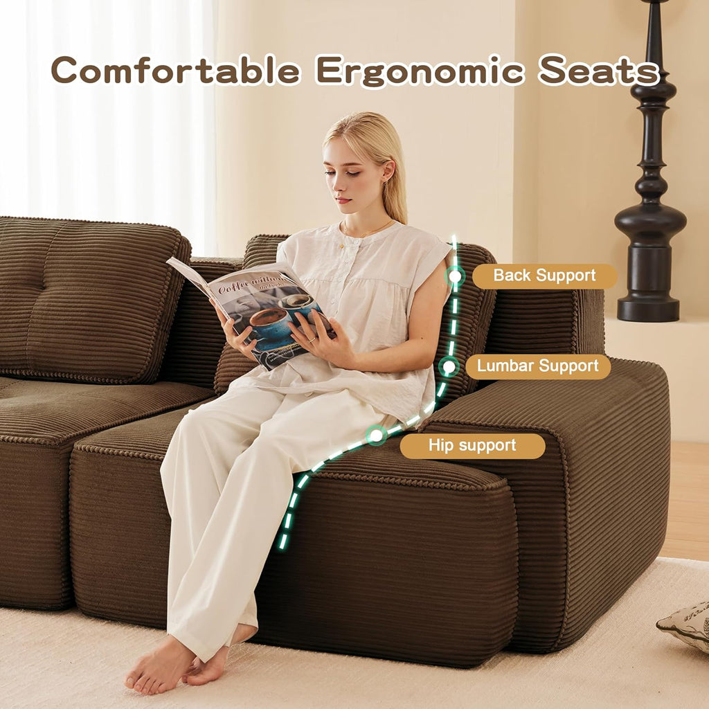 Oversized Modular Sectional Sofa, Modern V Shaped Corner Boneless Couch with Ottoman, Comfy 5 Seater Cloud Sleeper Sofa with Deep Seat, Customizable Layout Couches for Living Room, Apartment, Brown