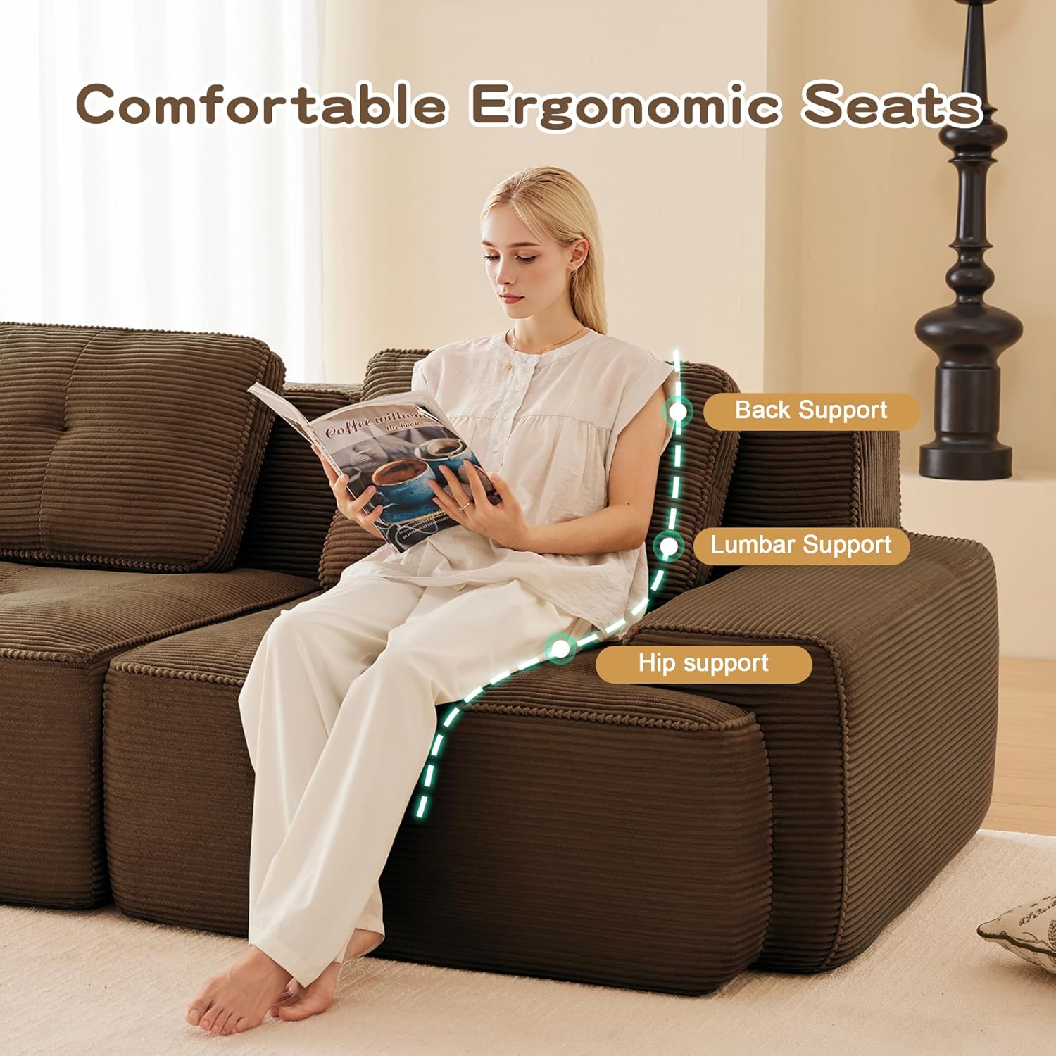 Oversized Modular Sectional Sofa, Modern V Shaped Corner Boneless Couch with Ottoman, Comfy 5 Seater Cloud Sleeper Sofa with Deep Seat, Customizable Layout Couches for Living Room, Apartment, Brown