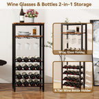 IBUYKE Wine Racks Freestanding Floor,Liquor Bottle Holder,16 Bottles Wine Cabinet with Glass Holder,Wine Holder Display,Mini Wine Bar Table for Living Room,Kitchen Pantry,Dining Room,Brown UTMJ907H