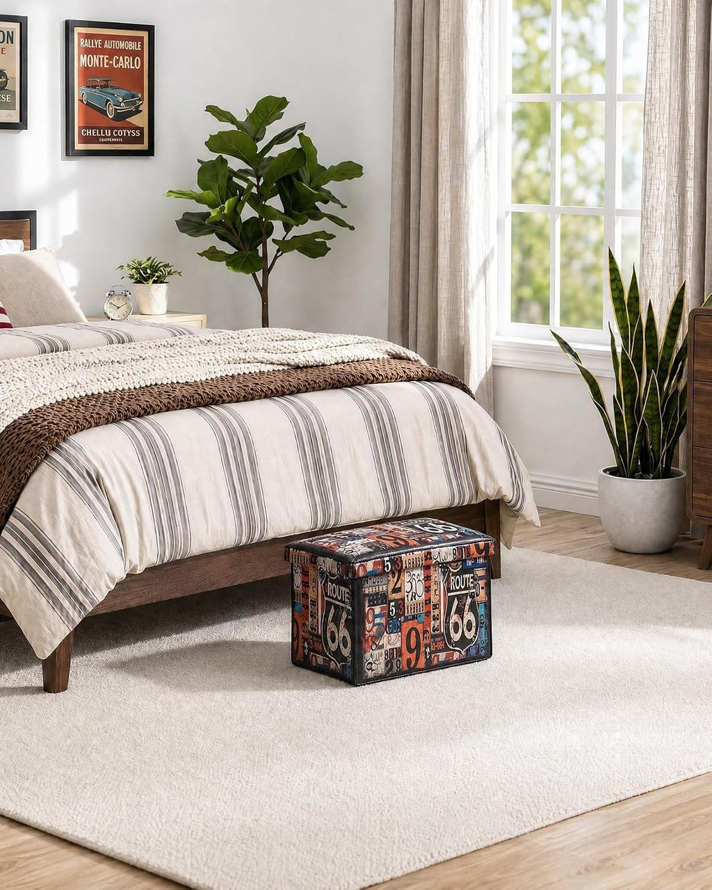 B FSOBEIIALEO Route 66 Storage Ottoman Bench, Faux Leather Foot Rest Seat for Living Room, Storage Organizer 16.54"x12.6"x12.6"