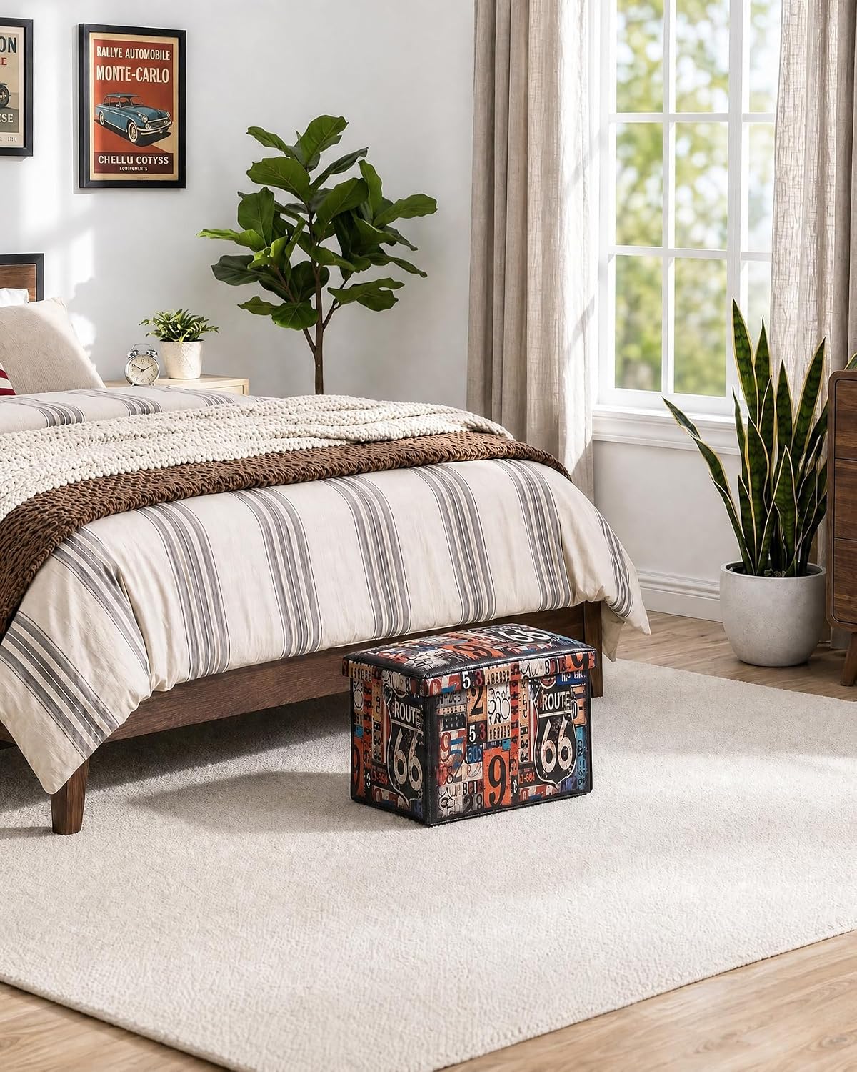 B FSOBEIIALEO Route 66 Storage Ottoman Bench, Faux Leather Foot Rest Seat for Living Room, Storage Organizer 16.54"x12.6"x12.6"
