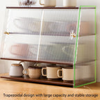 4-Tier Clear Acrylic Organizer, Pantry Cabinet with Sliding Doors, Trapezoidal Countertop Cabinet for Bowls, Spices or Bathroom Storage (B)