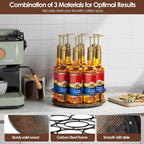 Nuovoware 9 Bottles Rotating Coffee Syrup Rack, Brown+Black | Carbon Steel Frame, Wooden Base Bottle Holder, for Coffee Flavored Syrups Table Top Thermos Liquor