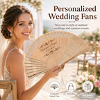 Personalized Wedding Fans for Guests, Custom Wooden Folding Hand Fans Bulk, Engraved Sandalwood Handheld Fans with Organza Bags & Tassels, Party, Bridal & Birthday Shower Favors (30PCS)