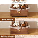 4 Tier Wood Rotating Bookshelf, 360° Spinning Bookshelf Tower with Lockable Wheels, Round Revolving Bookcase for Bedroom, Small Space, Corner, Office, Reading Nooks, Hallways, Walnut