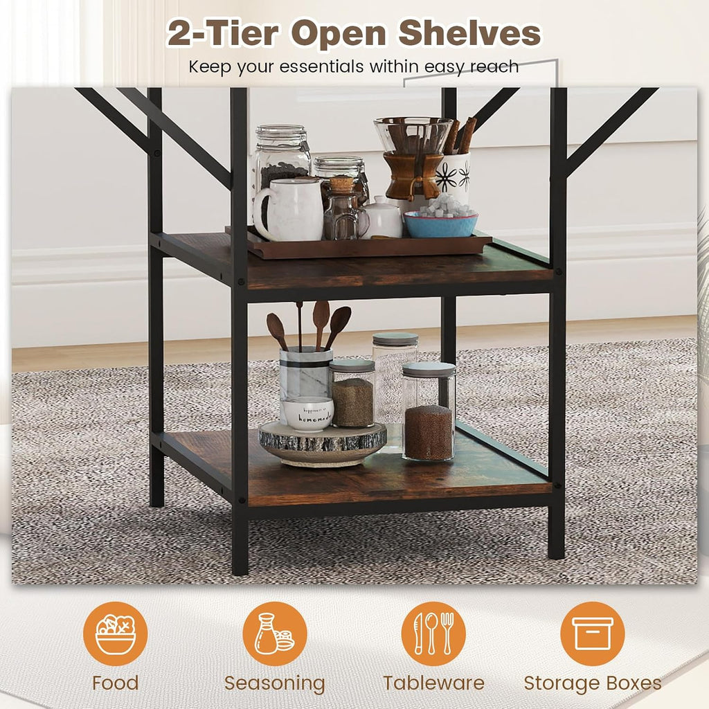 Giantex 47-inches Dining Table for 4-6, Rectangular Kitchen Table with 2 Open Storage Shelves & Sturdy Metal Legs, Farmhouse Dinette Table for Dinner, Dining Room, Living Room, Rustic Brown