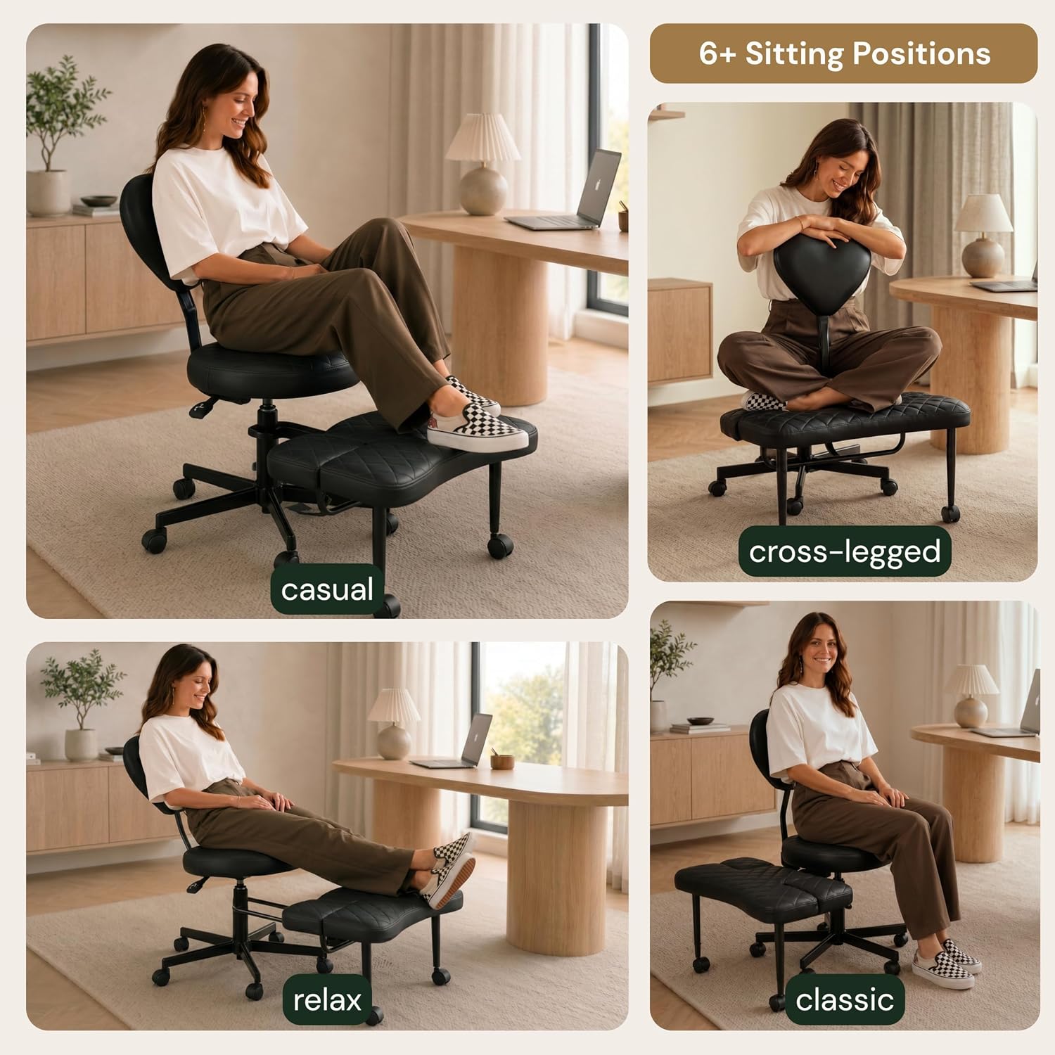 Ergonomic Cross Legged Office Chair with Foot Rest for Kneeling Seating - Crisscross Desk Chair with Wheels for ADHD to Sit Cross Legged - Multi-Position Adjustable Seat with Back Support for Women