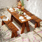 Outdoor Wooden Bench, 16in High Outdoor Garden Bench, 837lbs Load Capacity, Suitable for Patios, Porches, Dining Rooms, Brown(150x41x28.5cm/59x16x11in)