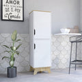 Pamplona Microwave Tall Cabinet with Double Doors - Light Oak & White Combo