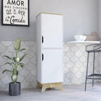 Pamplona Microwave Tall Cabinet with Double Doors - Light Oak & White Combo