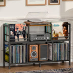 Record Player Stand, Turntable Stand with 3-Compartment Vinyl Storage Cabinet, Holds 300+ Albums, Sturdy Record Player Table for Living Room & Music Room