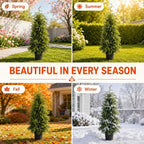 4ft Artificial Topiary Trees Set of 2, Faux Outdoor Artificial Plants UV Resistant Potted Faux Shrubs, Nofork Pine Trees with Light for Front Porch Garden