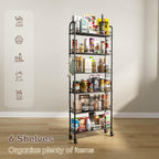 Slim Rolling Storage Cart with Wheels, Metal 6 Tier Spice Rack Mobile Shelving Unit Organizer Kitchen Utility Cart for Office Bathroom Kitchen Laundry Room Narrow Places (6inches)