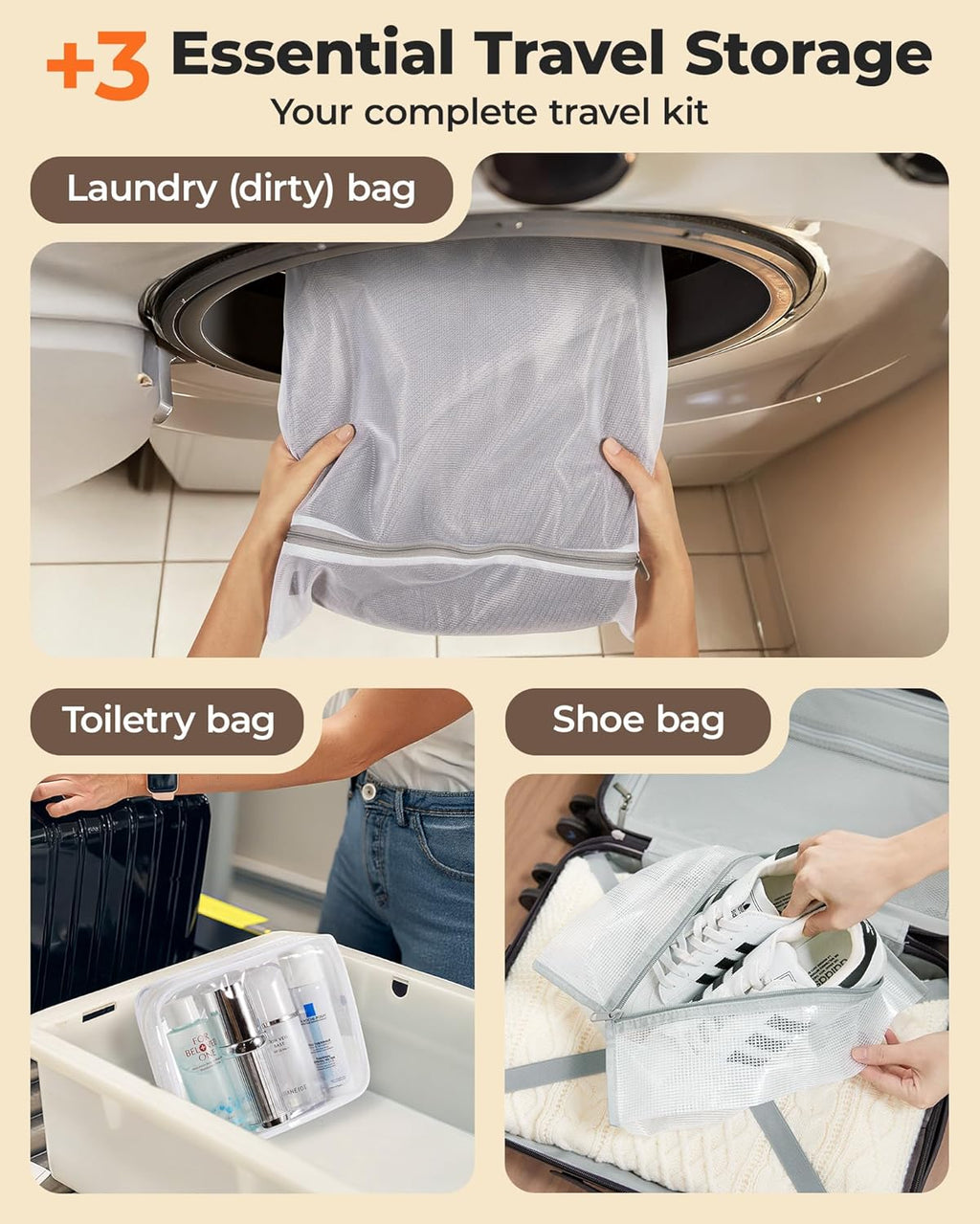 BAGSMART Travel Vacuum Bags with Wireless Pump, 18 Pack Space Saver Bags for Suitcase & Home Storage, Cordless Compression Bags Set for Clothes, with Toiletry Bag, Laundry Bag, Shoe Bag